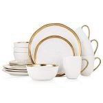 16 Piece Dinnerware Set, Service for 4, White and Golden Rim
