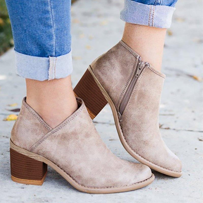 Women Leisure Booties Buckle Martin Boots with Zipper