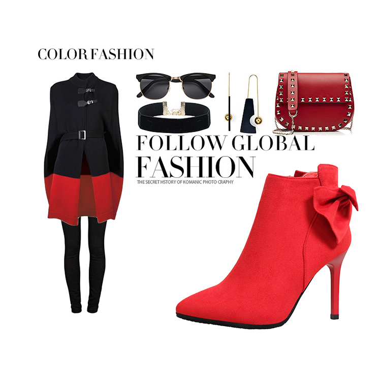 9.5CM Sexy Ankle Straps Bow Suede Short Boots High Heel Pointed Toe