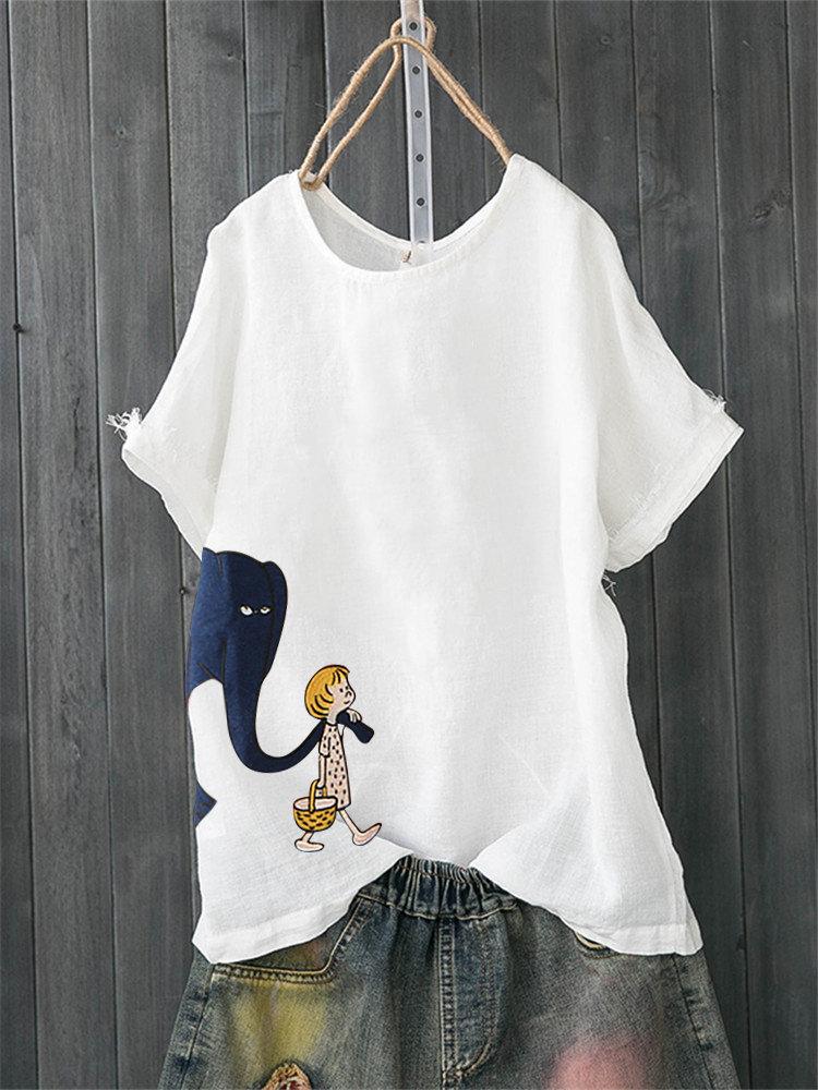 Floral Short Sleeve Round Neck Shirts & Tops