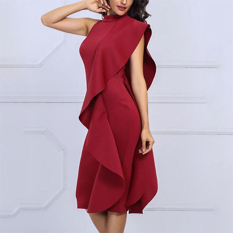 Band Collar Plain Blend Bodycon Dress