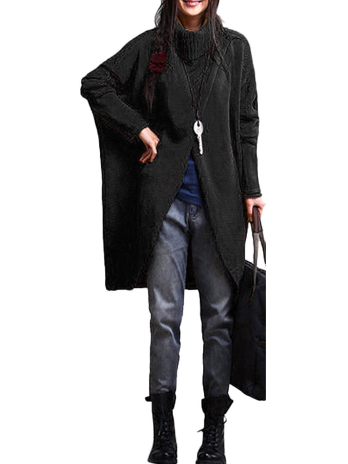 Casual Turtleneck Asymmetrical Long Sleeve Sweater