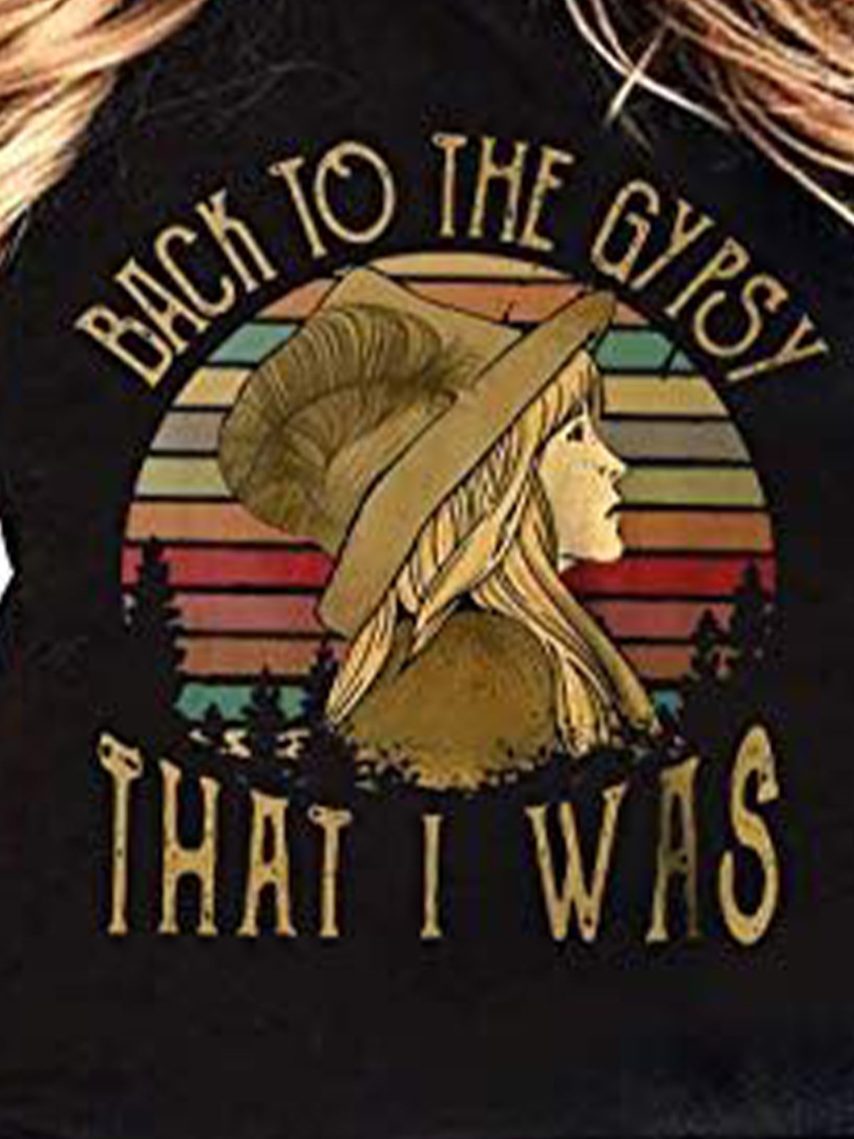 Black Jersey Printed Vintage Crew Neck Shirts & Tops