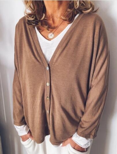 Plus Size Solid Casual Long Sleeve  V Neck Outerwear