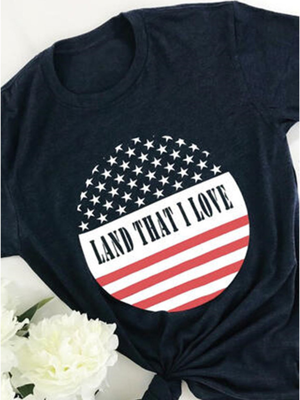 Purplish Blue Cotton-Blend Round Neck Casual Printed Shirts & Tops