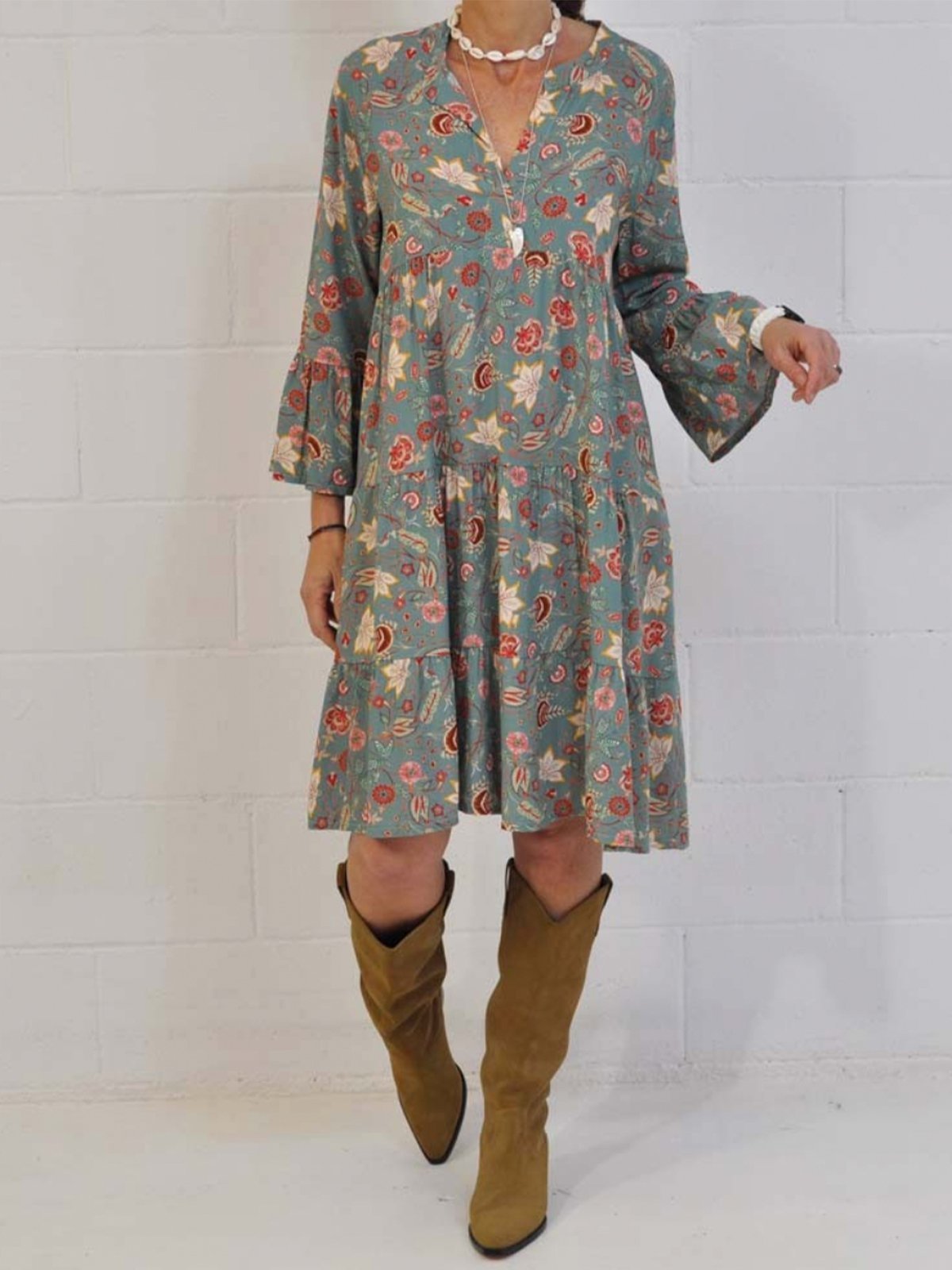 Casual Vacation Floral Vintage V-neck Summer Dress