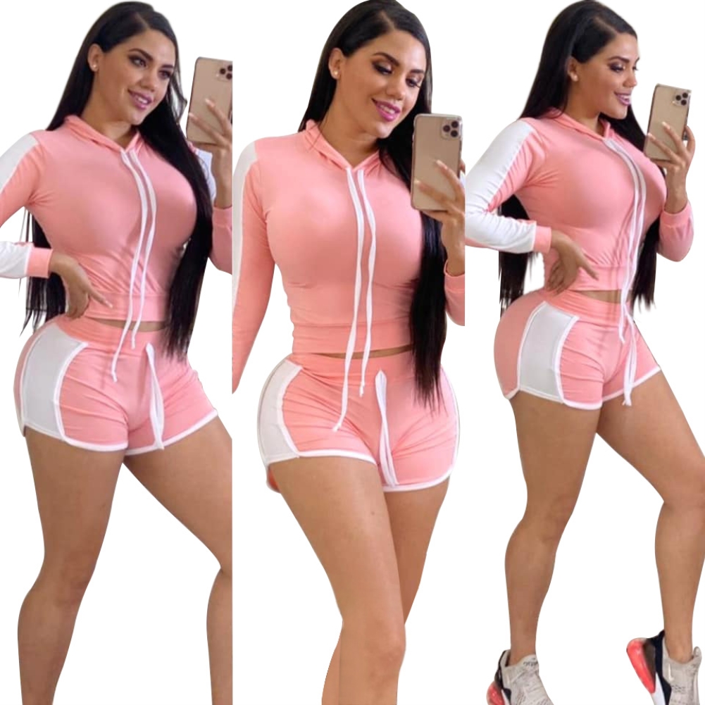 Fall Contrast Shorts Hoody Tracksuit