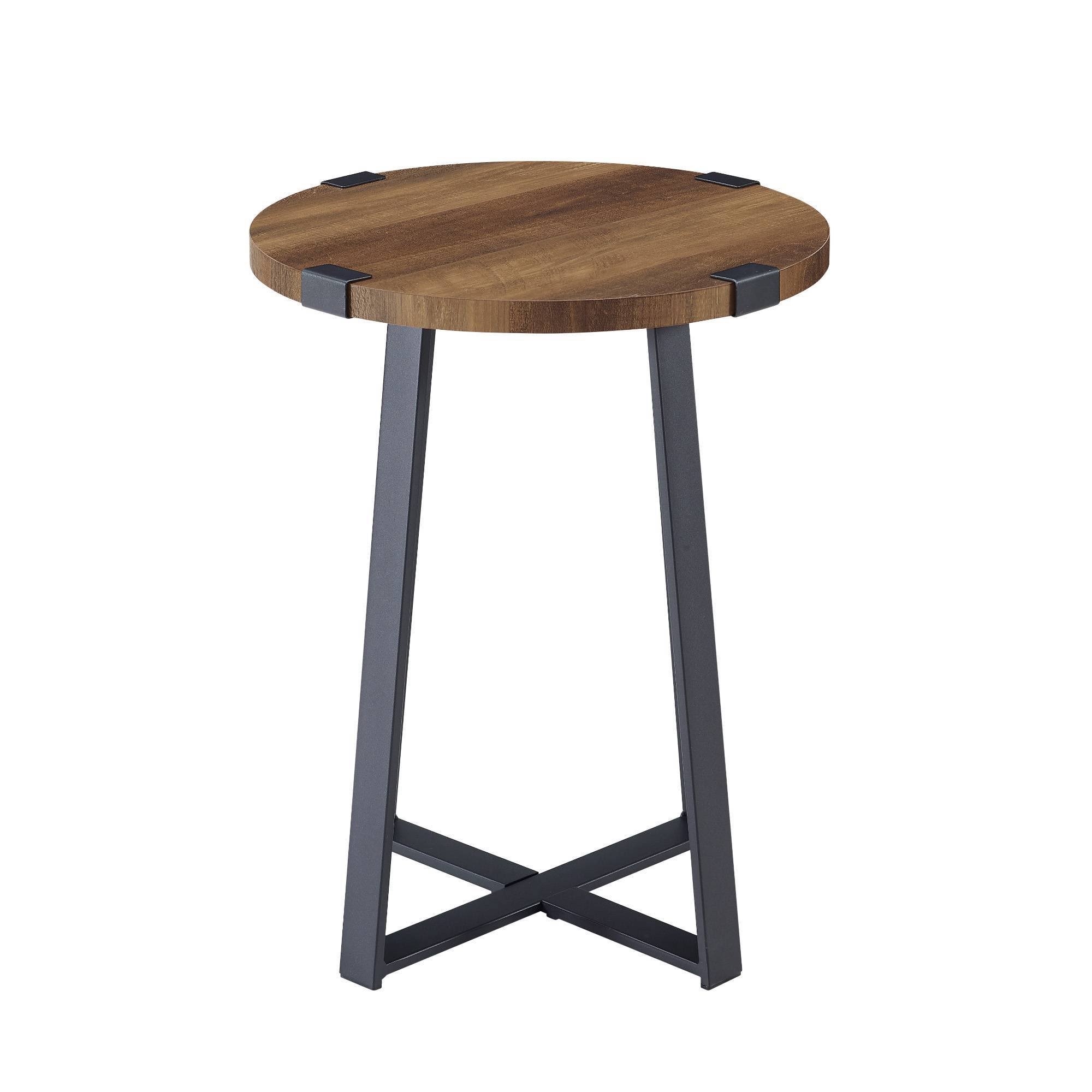 Wrightson Urban Industrial Faux Wrap Leg Round Side Table Rustic Oak - Saracina Home
