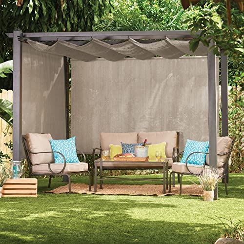 Coolaroo Aurora Pergola, Backyard or Patio Shade Pergola, Light Filtering 90% UV Block, 9��10�� x 9��10��, Smoke