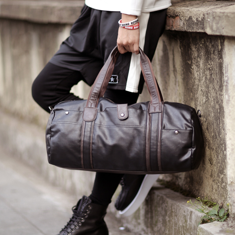 high quality brand men leather travel bag men's vintage duffel bag large capacity bag shoulder strap tote