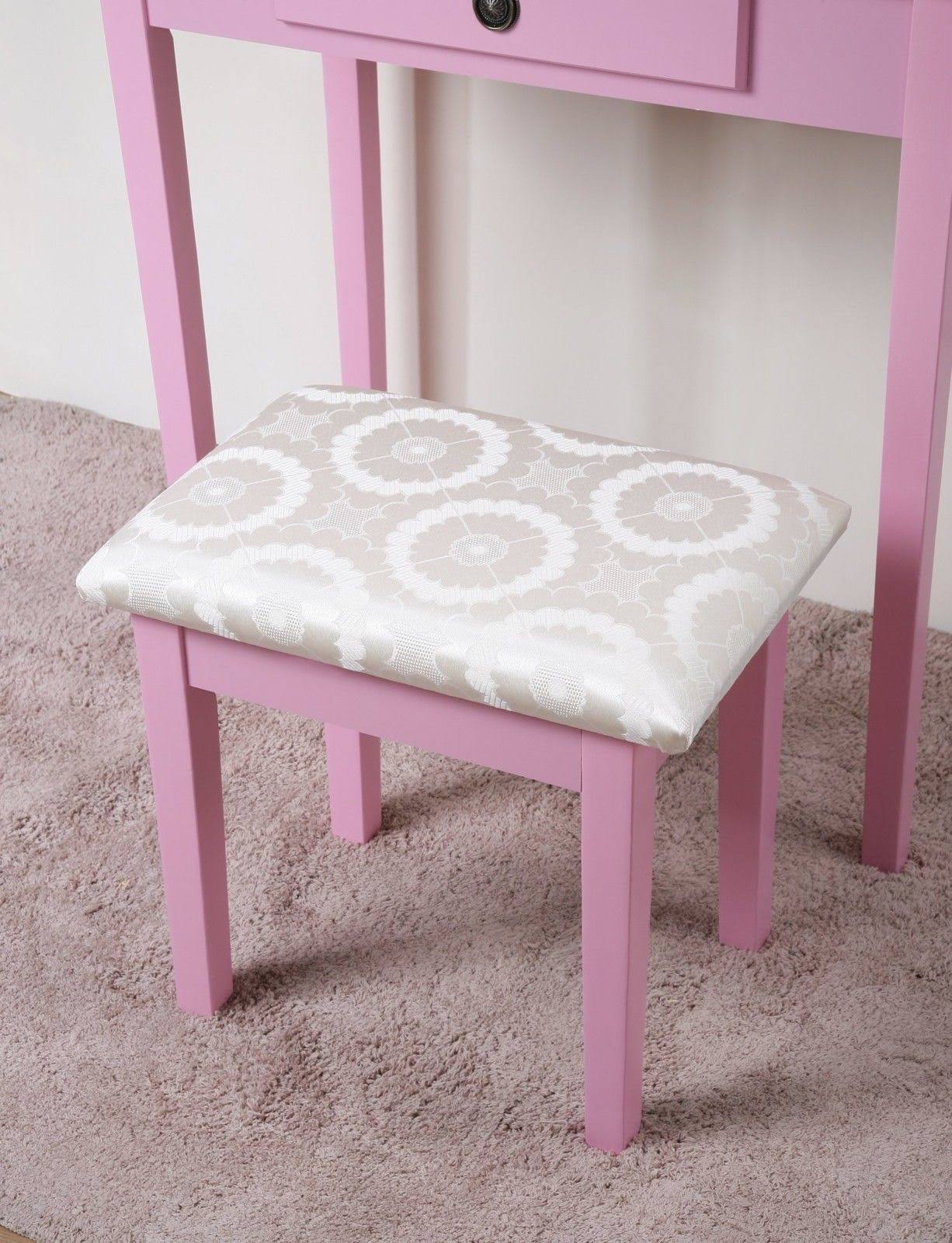 Roundhill Furniture Moniya Wood Vanity Table and Stool Set, Pink