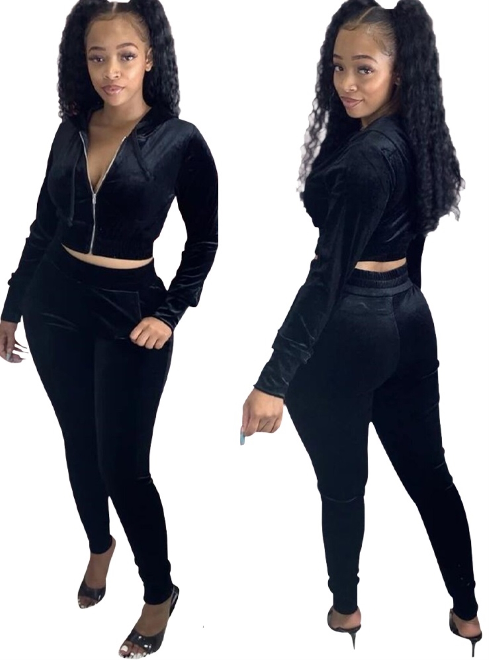 Velvet Plain Long Sleeve Tracksuit