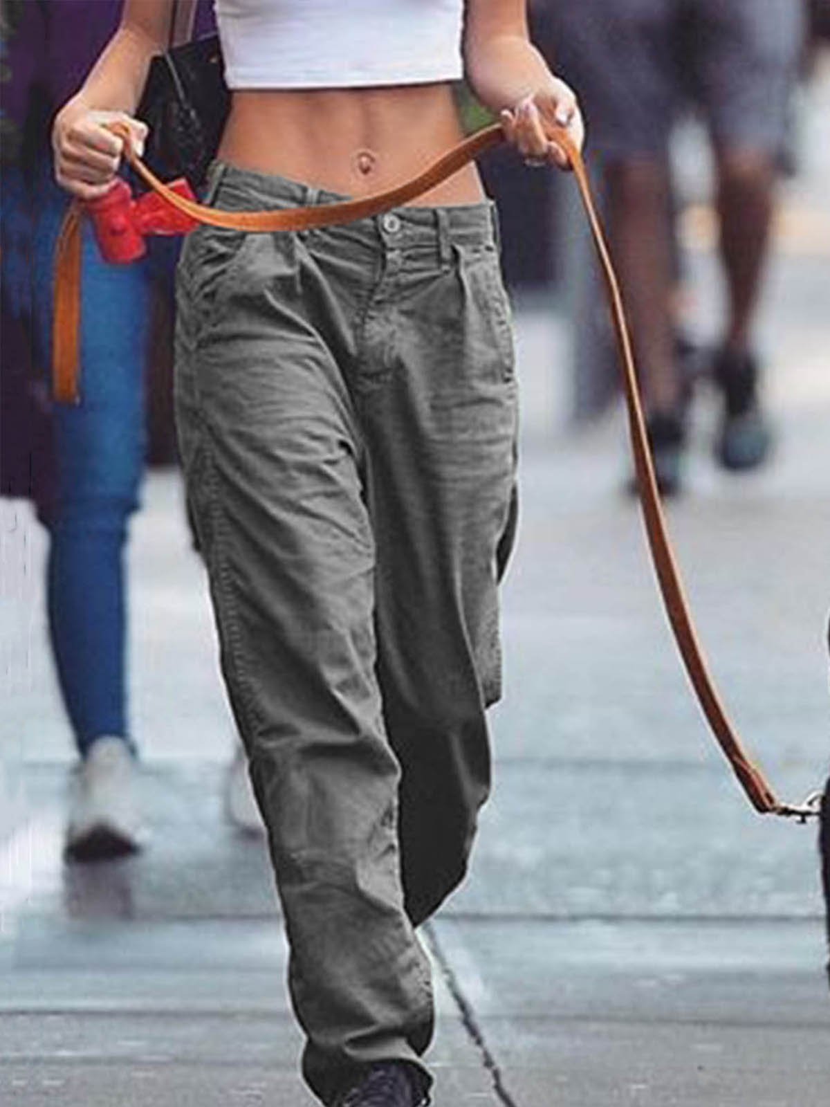 Casual Plain Pockets Women Pants