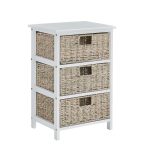 White Nightstand W/3 Seaweed Drawers Bedside Tables for Hallway Accent