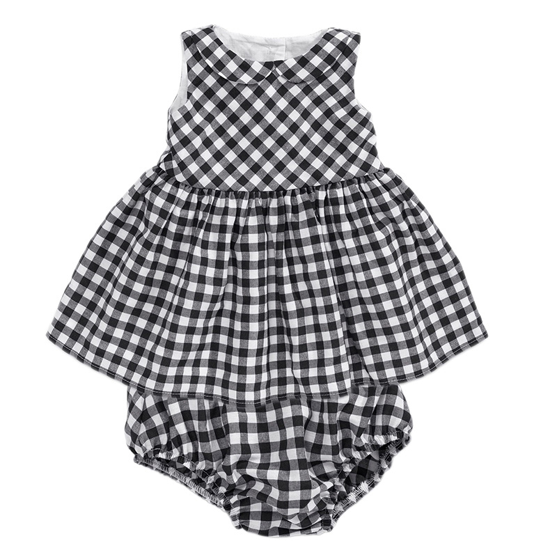 Bear Leader Baby Girls Dress 2016 New Casual Plaid Sleeveless Turn-down Collar Princess Dress + Plaid shorts 2pcs Clothing Sets