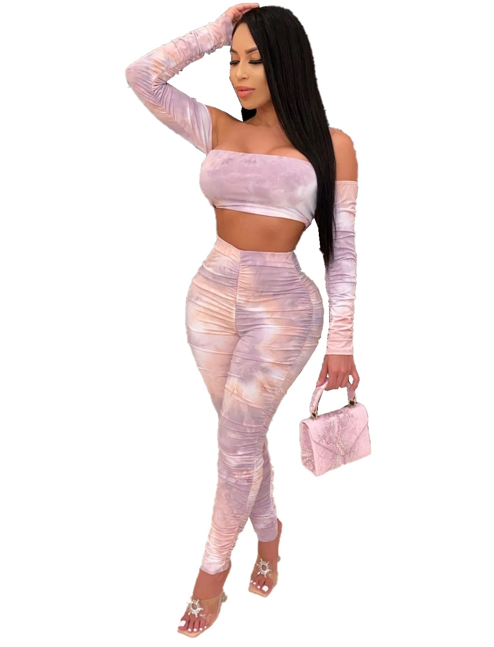 Tie Dye Sexy Crop Top and High Waist Pants Set
