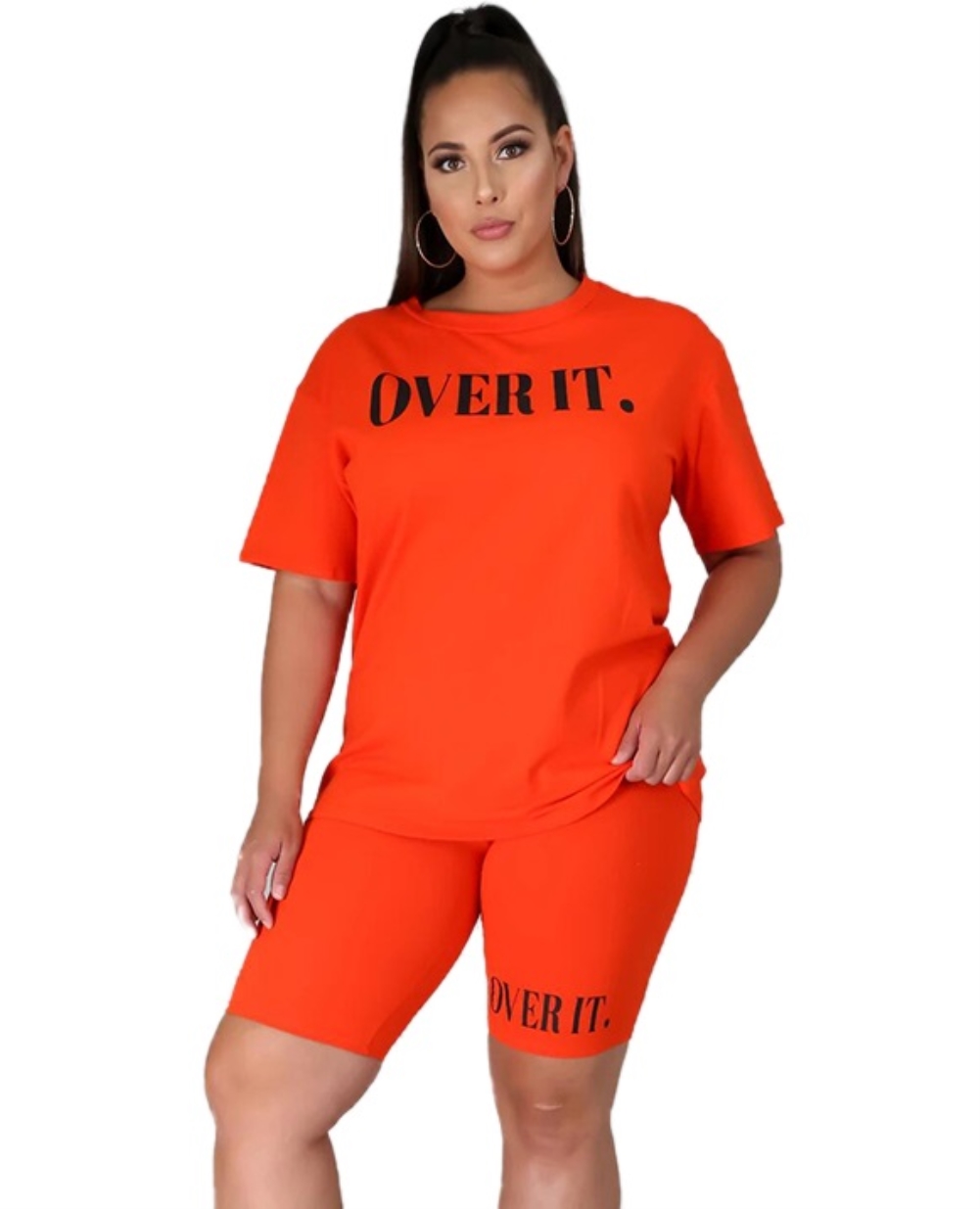 Plus Size Summer Print Two Piece Casual Shorts Set