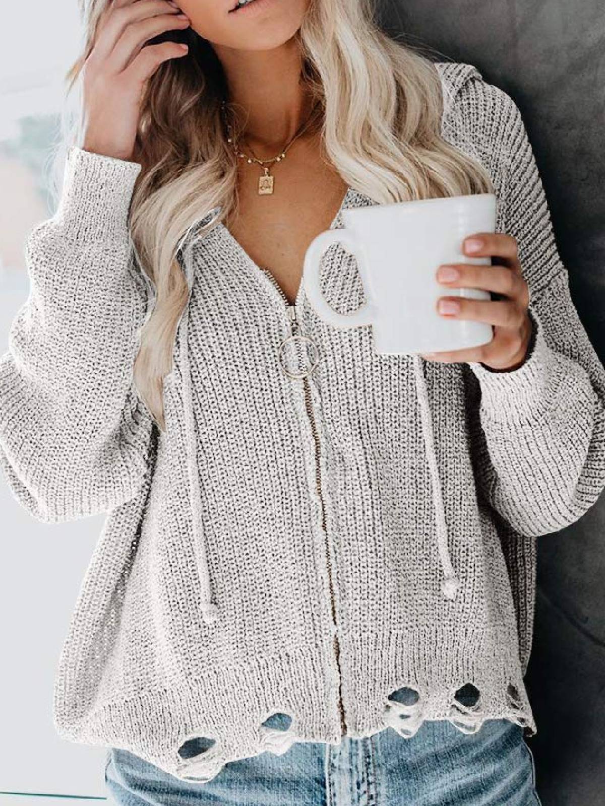 Long Sleeve Hoodie Casual Zipper Outerwear