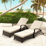 GYUTEI Chaise Lounge Chair Sets of 2 Lounge Chair with 5 Adjustable Position Thickened Cushion Outdoor Reclining Chaise with Wheels for Patio Backyard Porch Garden Beach Poolside (Khaki)