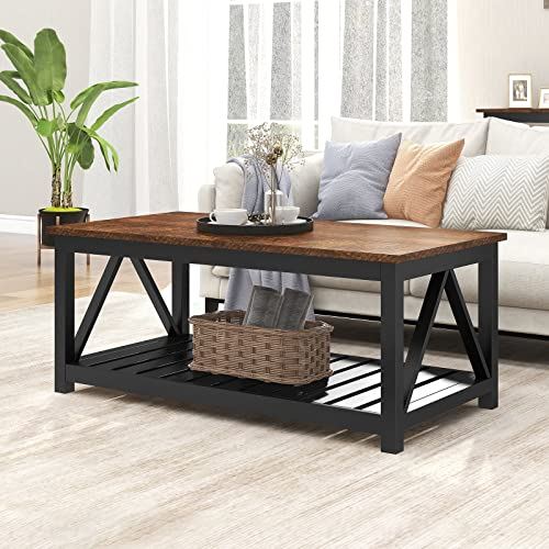 ChooChoo Farmhouse Coffee Table with Shelf for  Living Room / 40 Inches