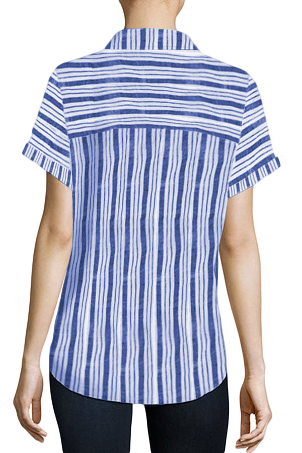 Blue Stripe Casual Collar Short Sleeve Shirt