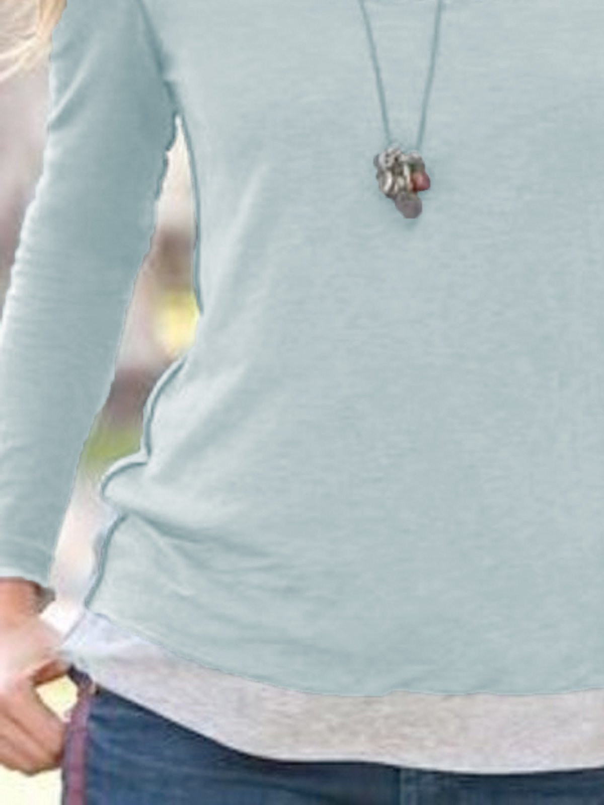 Blue Crew Neck Casual Plain Cotton-Blend Shirts & Tops