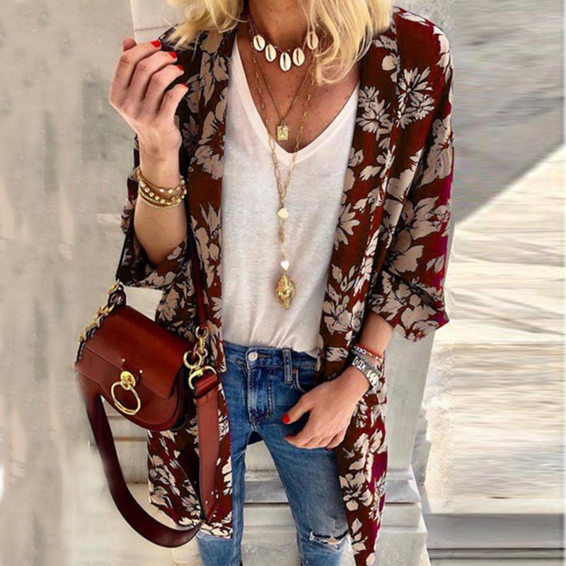 Loose Mid-Length Printed Cardigan Coat