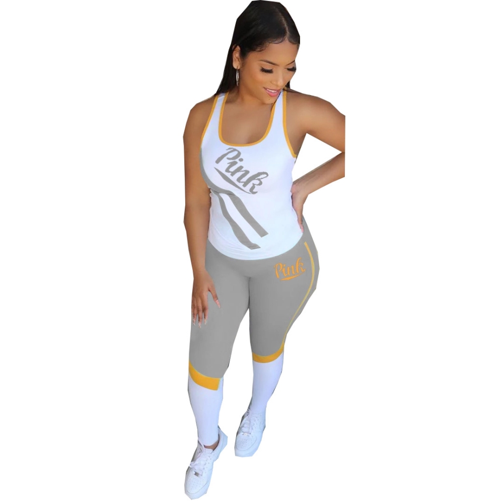 Summer Two Piece Sports Contrast Legging Set