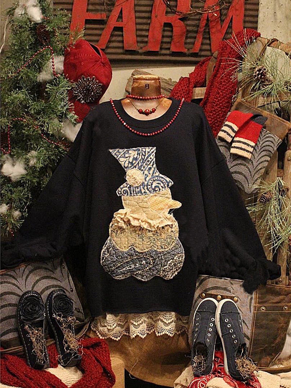 Crew Neck  Shift Long Sleeve Sweatshirt