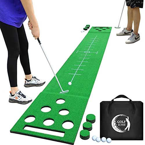 Practice Golf Putting Mat Game Set for Backyard Office House Party w/ 4 Golf Balls