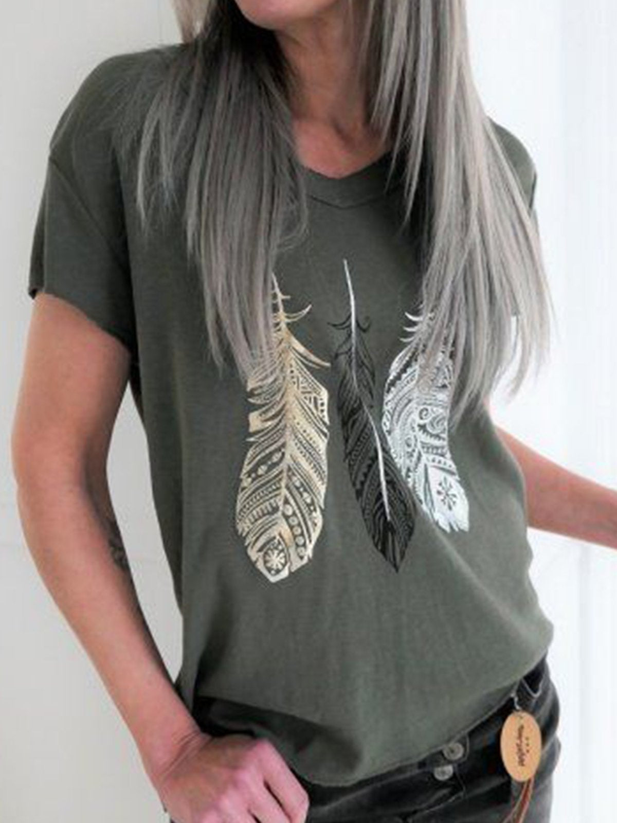 Casual Printed V Neck Short Sleeve Shirts & Tops