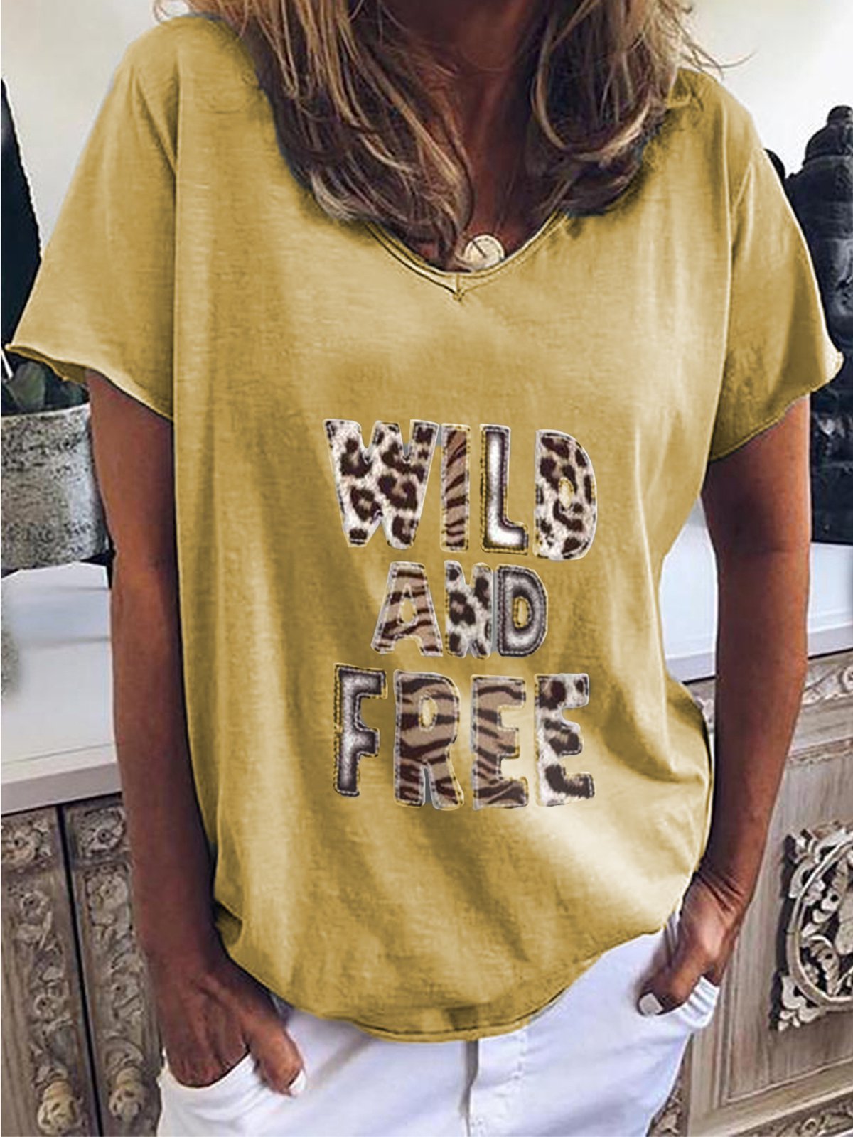 Printed Round Neck Cotton-Blend Short Sleeve Shirts & Tops