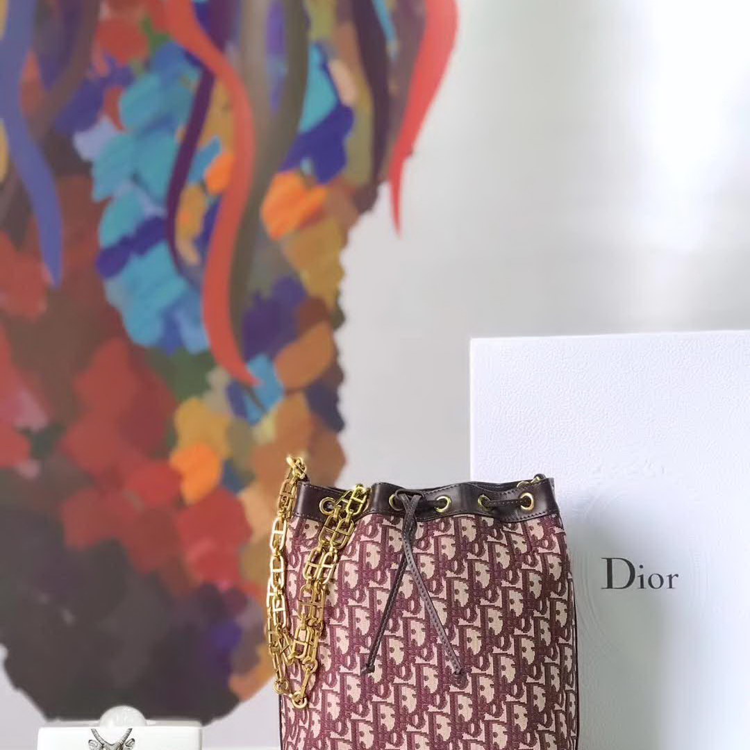 【原版皮】迪奥/Dior 水桶包，选用Oblique提花帆布搭配同色系牛皮皮革裁制而成，简约时尚，看起来帅气又低调