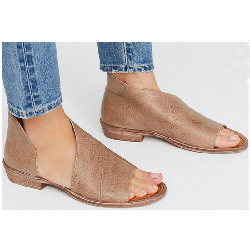 Sexy Side Open Casual Solid Open Toe Leather Sandals