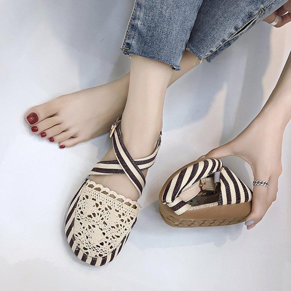 Women Preppy Canvas Fisherman Shoes Buckle Hollow Out Flats