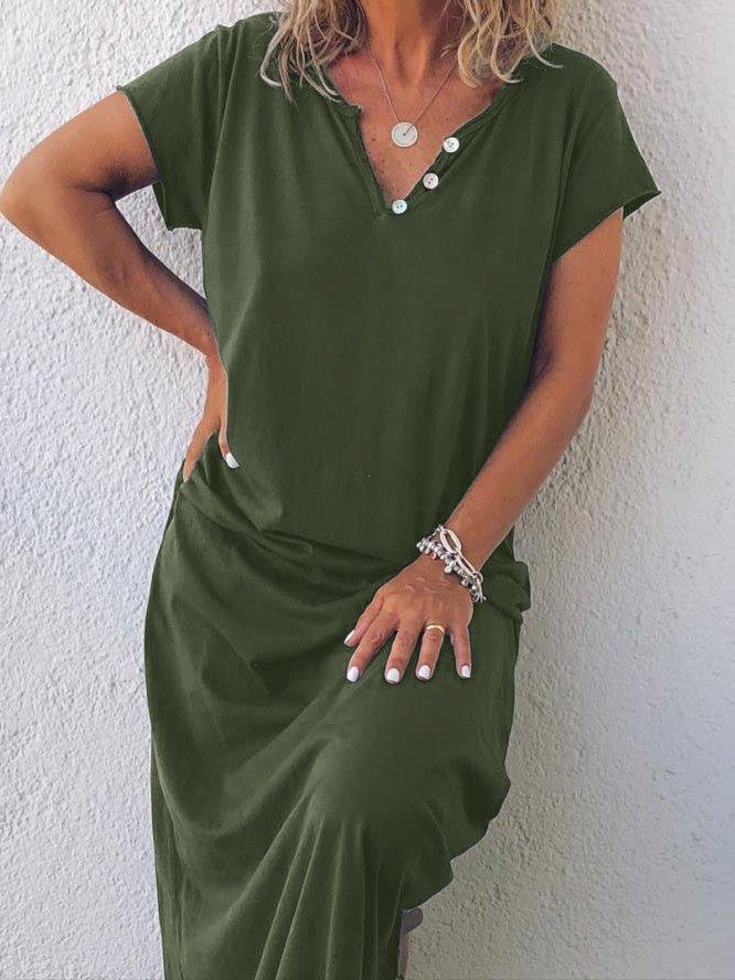 Plus Size Casual Solid V Neck Short Sleeve Dresses