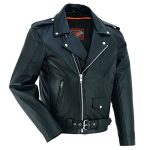 Men’s Classic Plain Sided Motorcycle Leather Jacket / XL