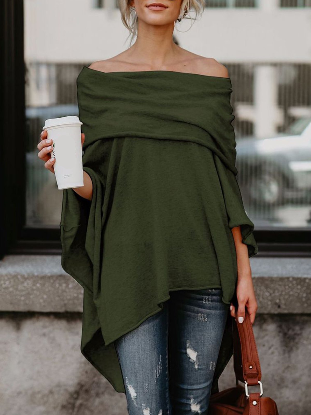 Off Shoulder Asymmetric A-line Batwing Tunic Top