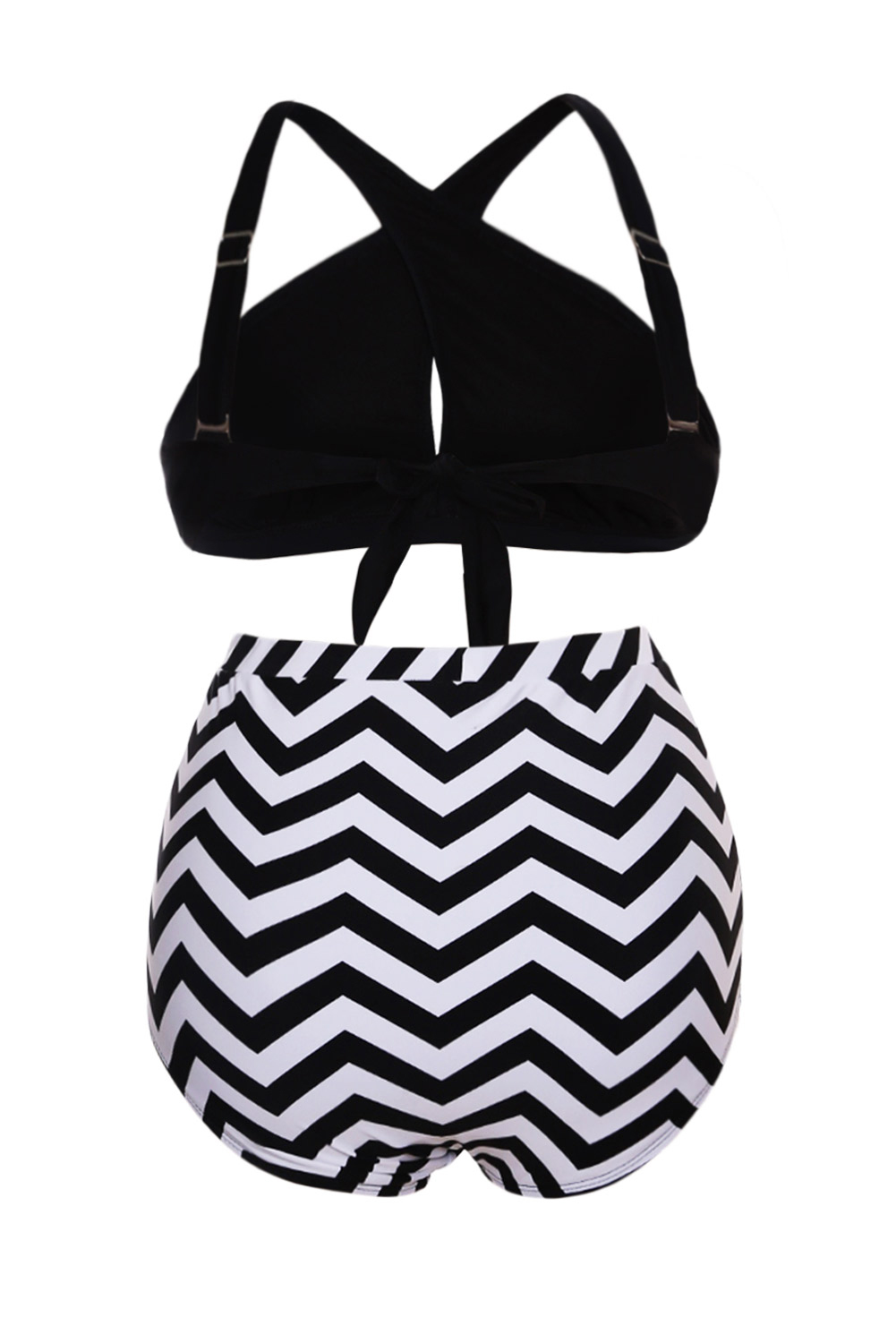 Black Cross Front Bikini Zigzag High Waist Swimsuit