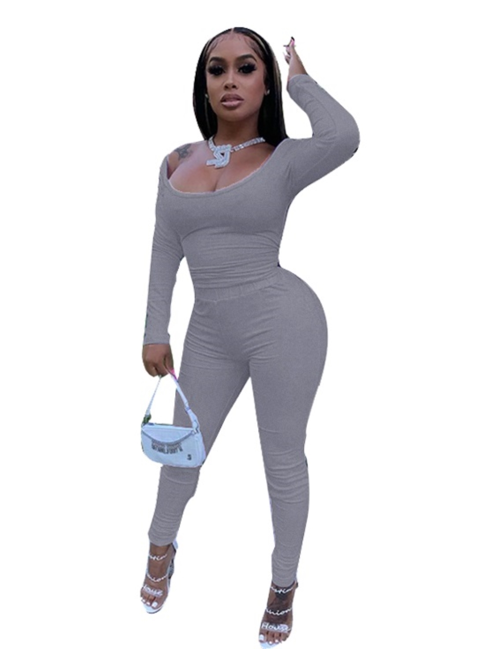 Solid Color Sexy Two Piece Tight Pants Set