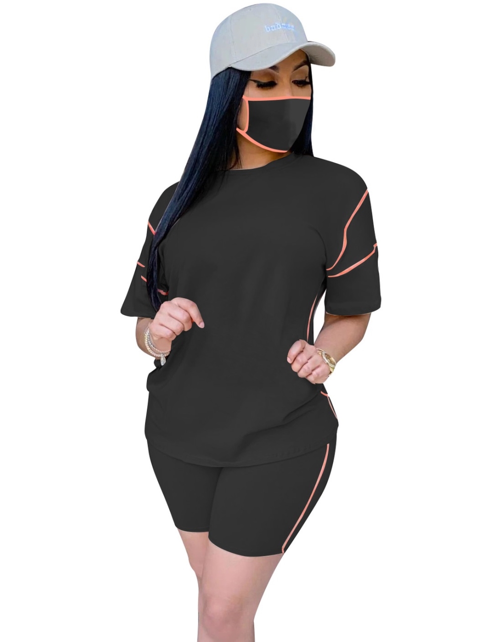 Summer Casual Two Piece Shorts Set with Face Cover