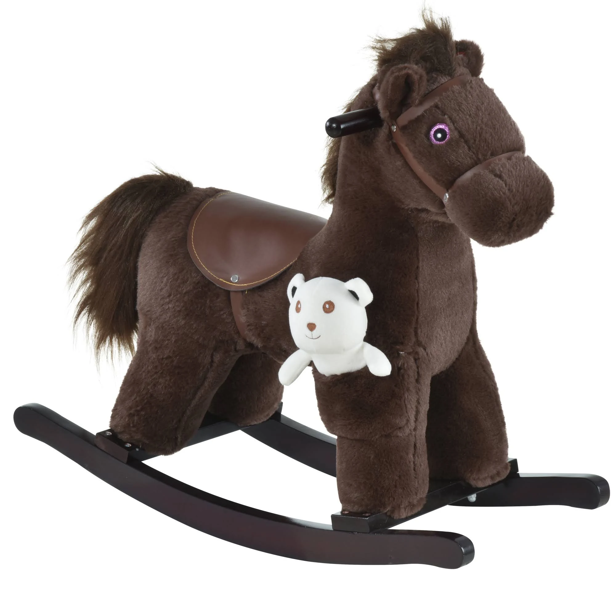 Qaba Kids Plush Ride-On Rocking Horse Toy Children Chair with Soft Plush Toy Fun Realistic Sounds - Brown