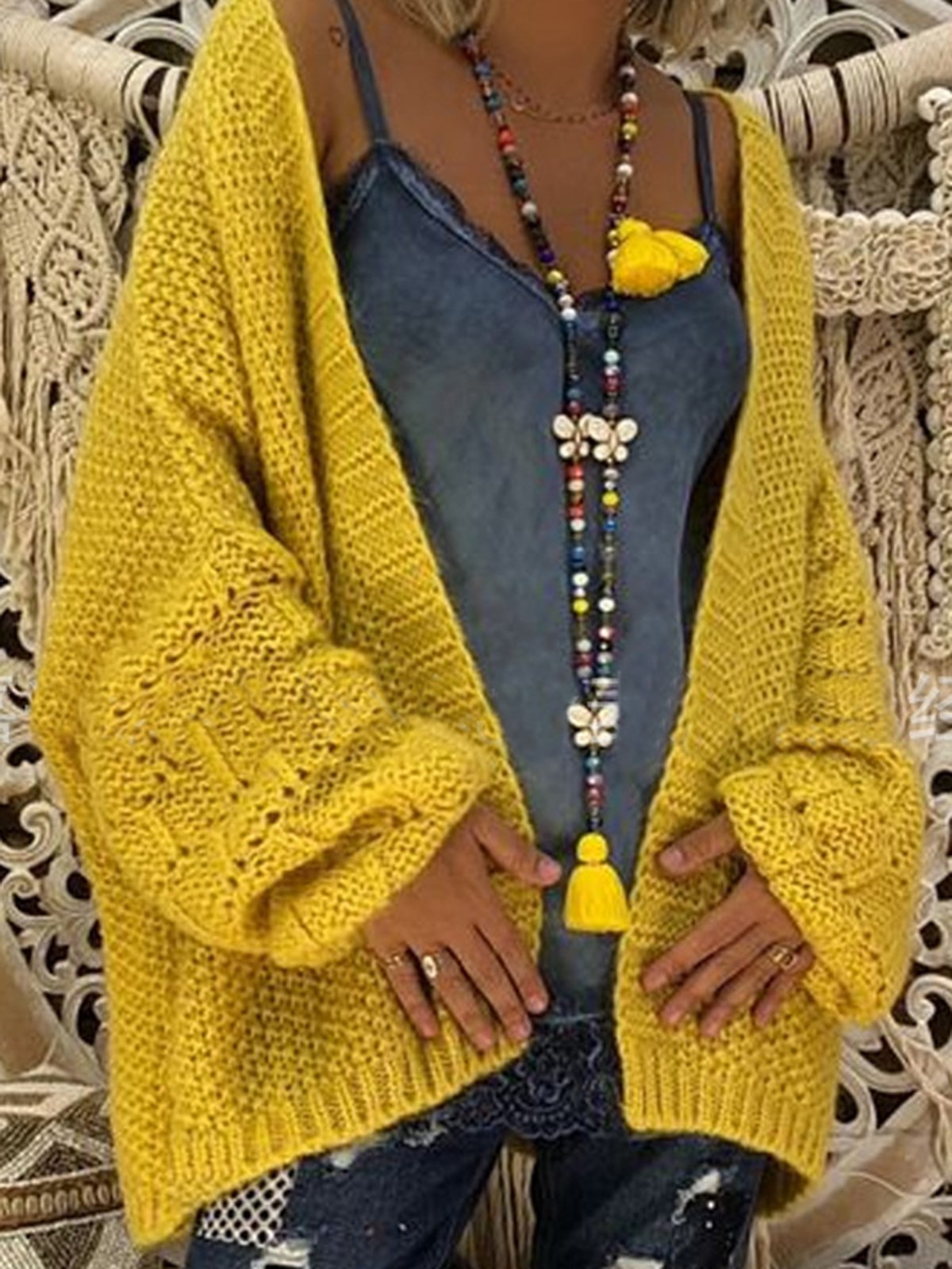 Solid Plain Long Sleeve Cardigan