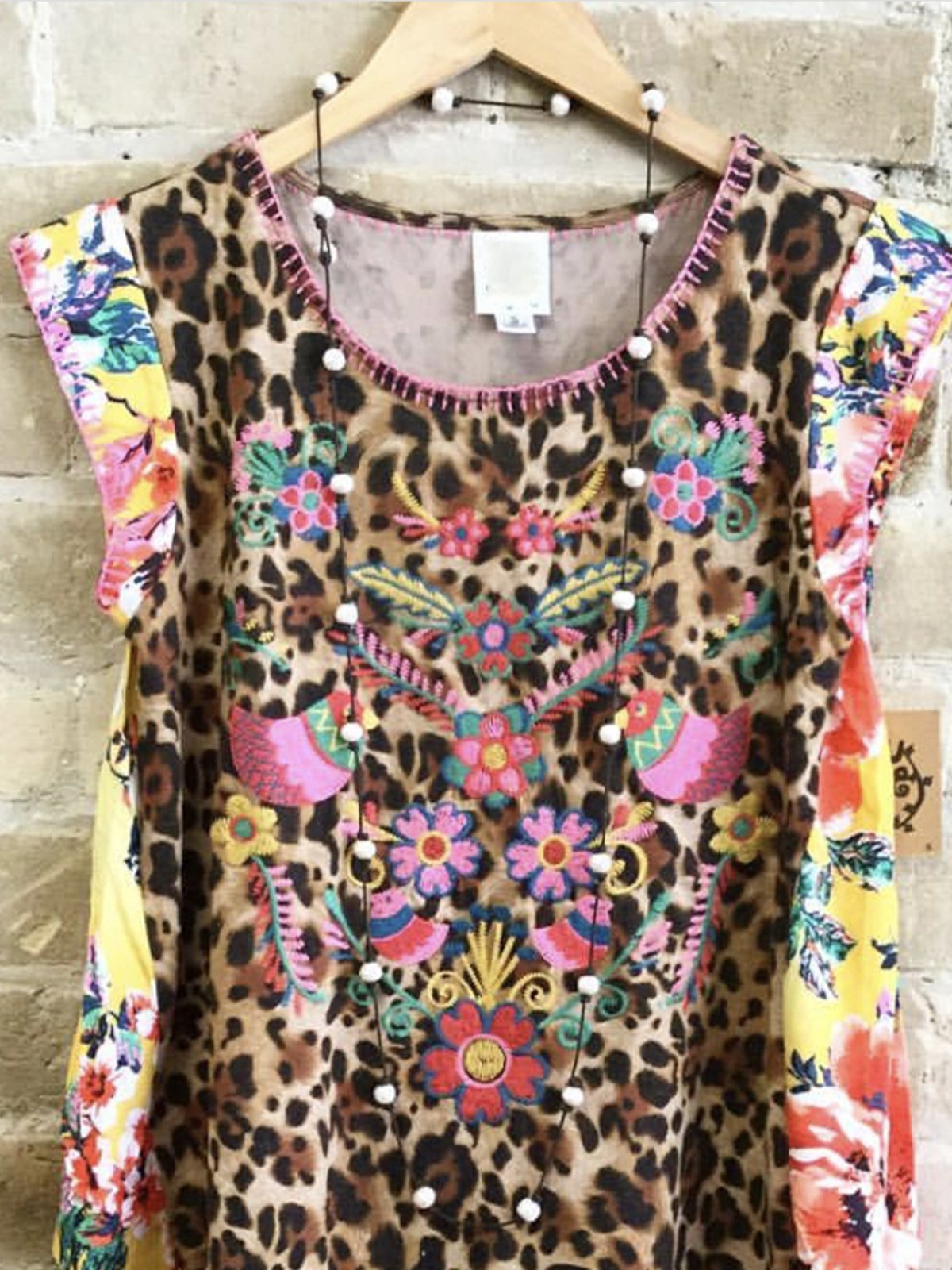 Boho Leopard Crew Neck Short Sleeve Vintage Floral Shirts & Tops