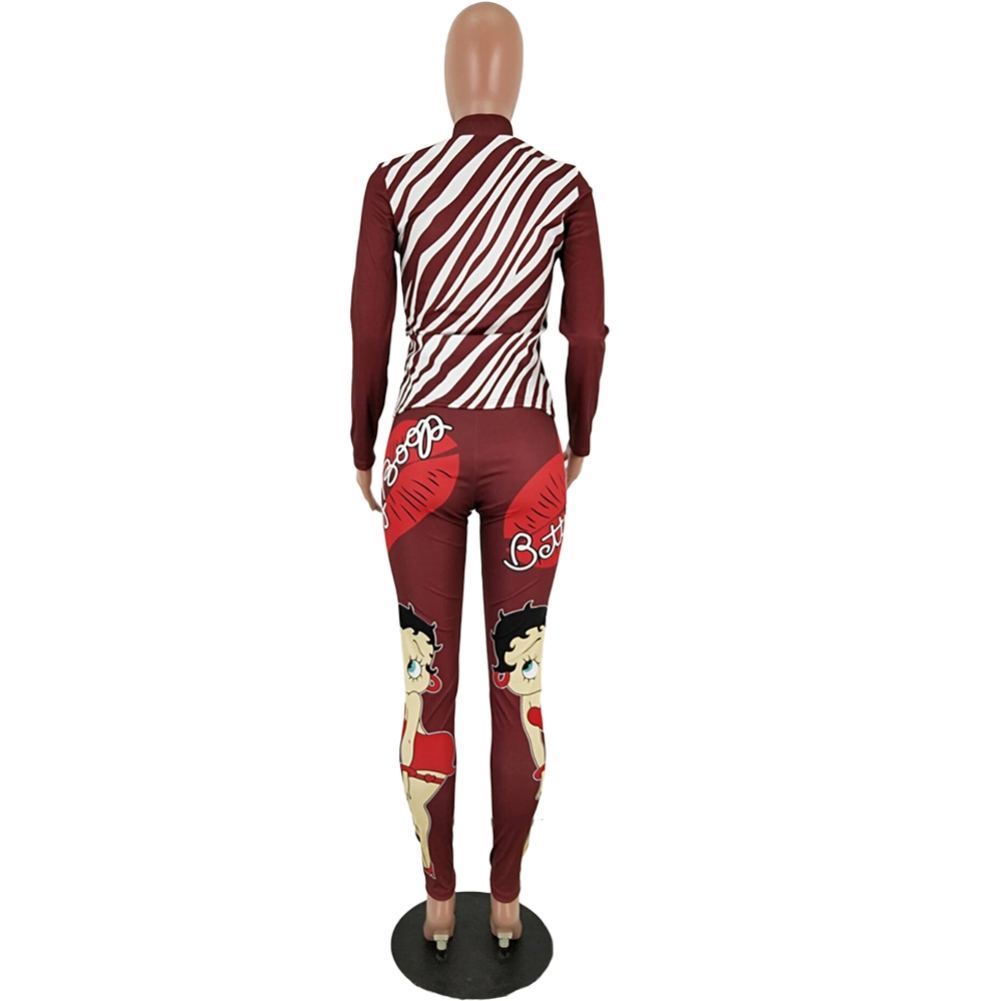 Autumn Cute Print Two Piece Tight Pants Set