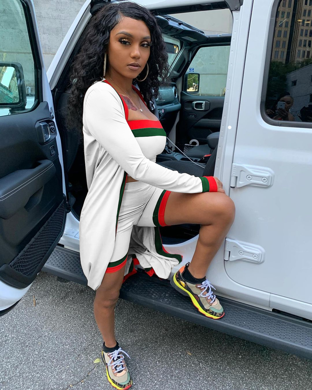 Autumn Casual Matching Three Piece Stripes Shorts Set