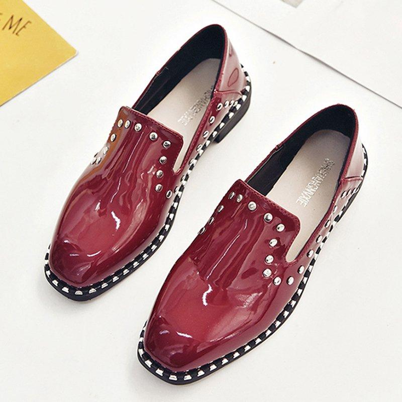Women Patent leather Rivet Low Heel Loafers Casual Comfort Shoes