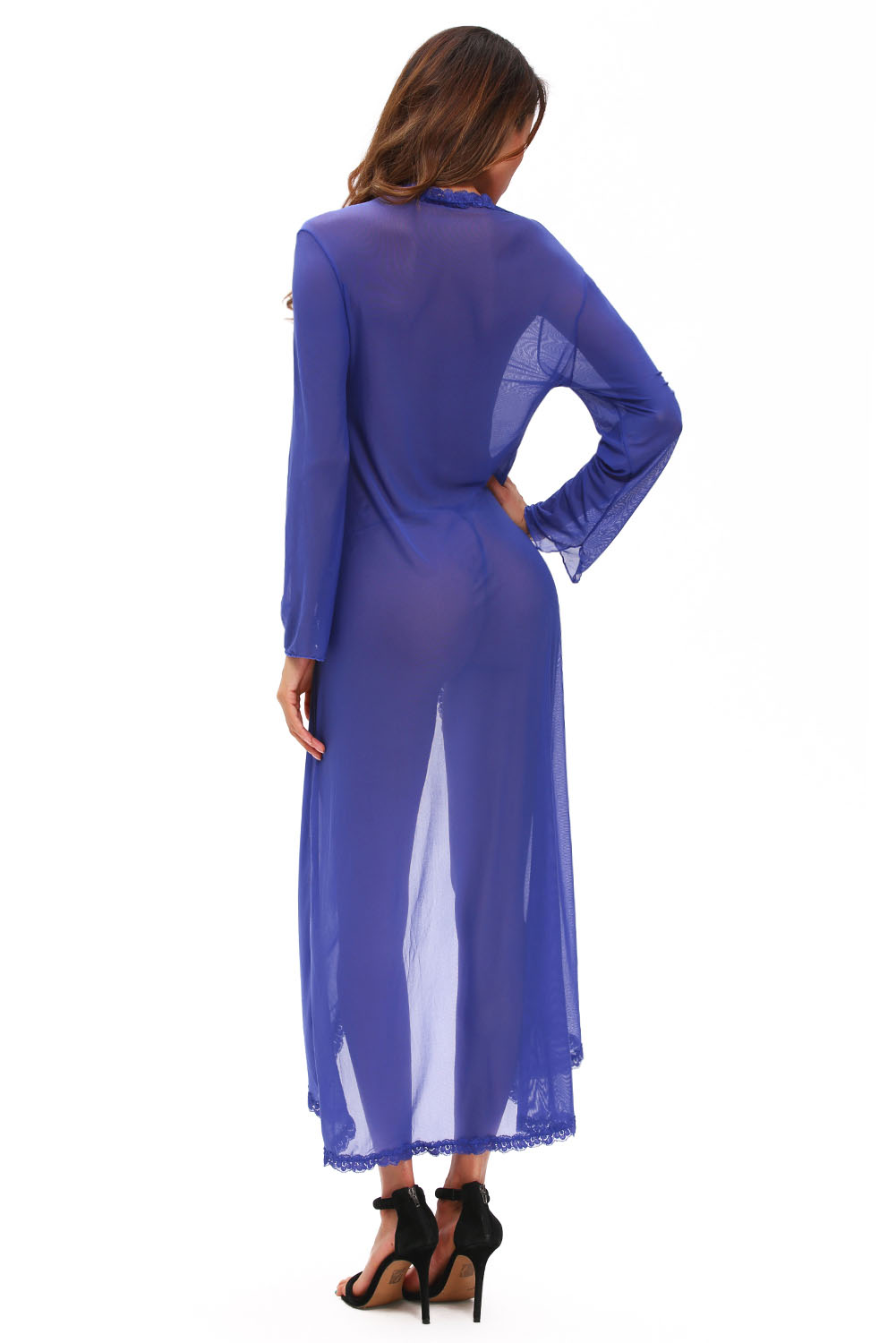 Sexy Sheer Long Sleeve High Low Robe with Thong