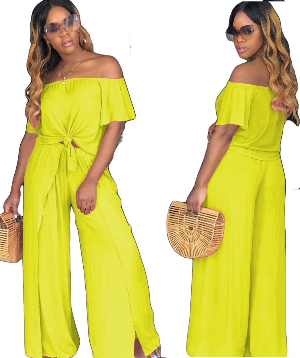 Summer Off Shoulder Plain Shirt and Loose Pants