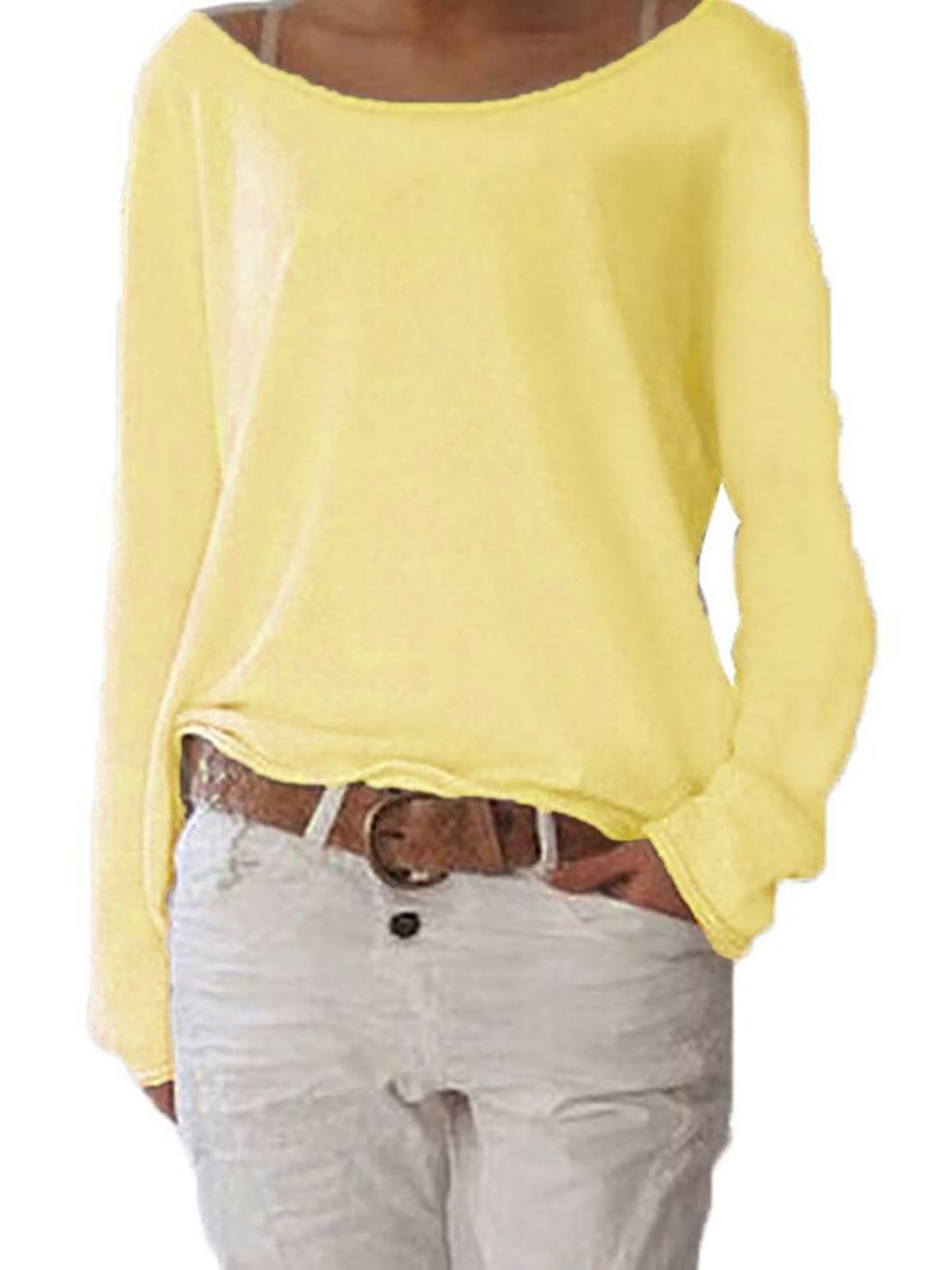 Crew Neck Long Sleeve Cotton Solid T-Shirt